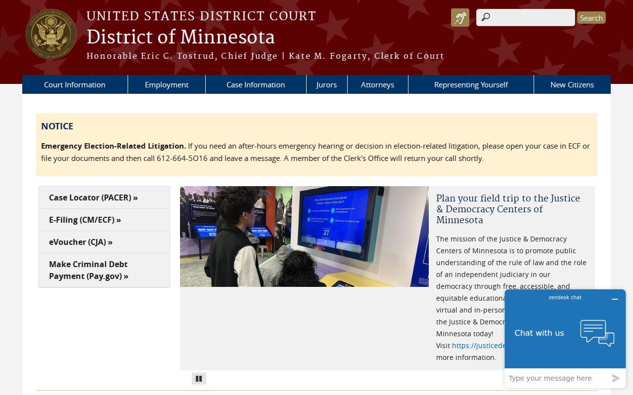 Roseau County court docket reference for the District of Minnesota