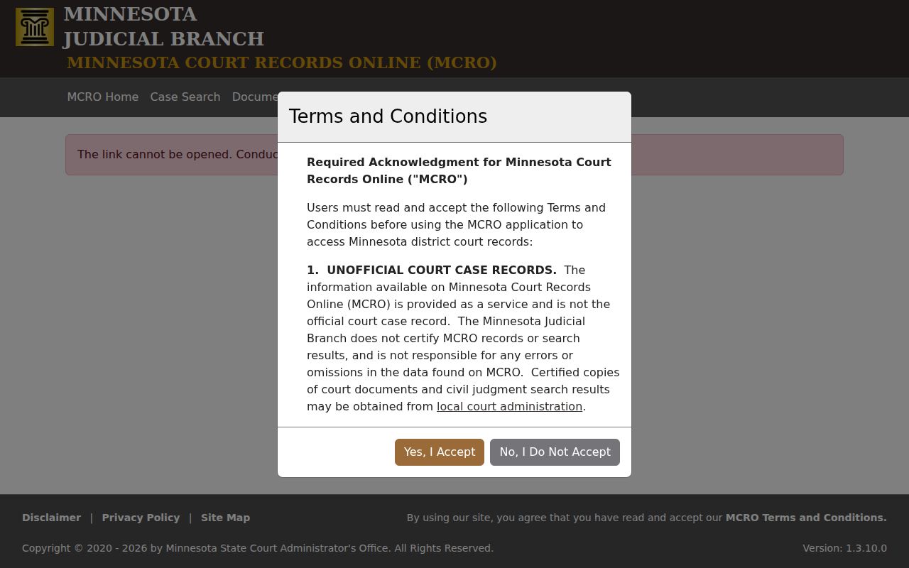 Greenbush court docket Register of Actions case details in Minnesota Court Records Online