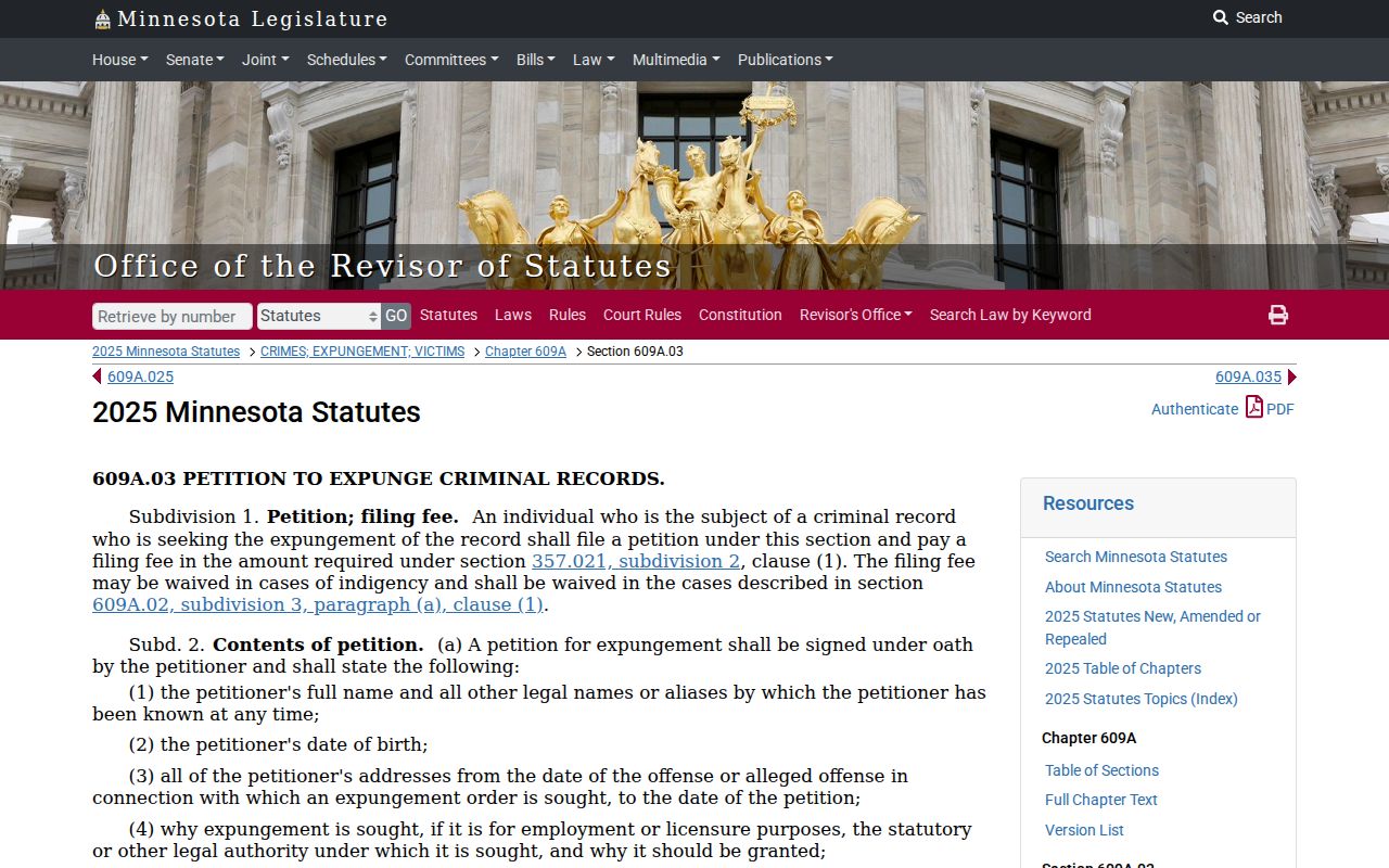 Roseau County criminal docket expungement statute reference