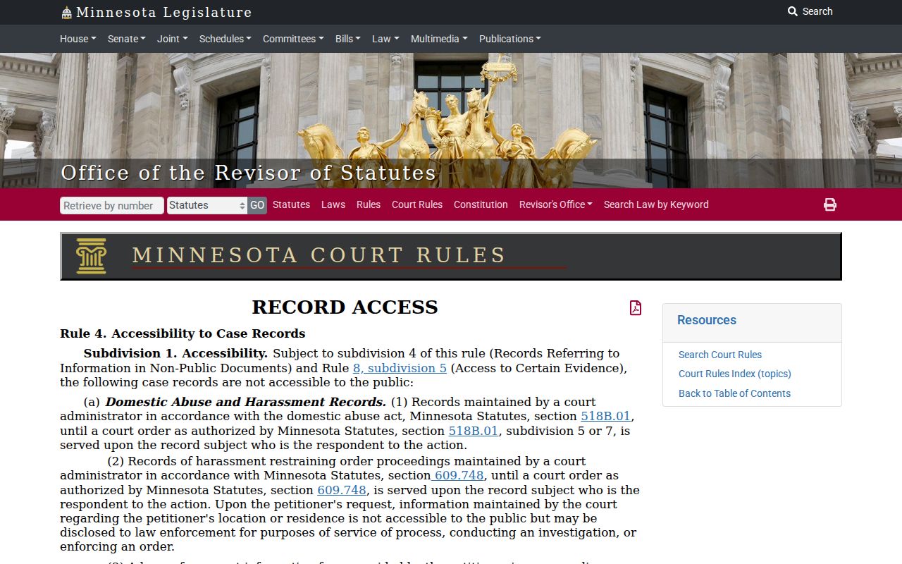 Roseau County criminal docket public-access rule reference