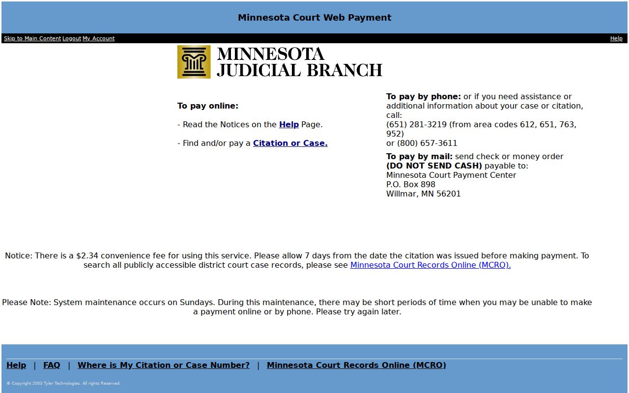 Roseau County traffic court records Minnesota WebPay portal